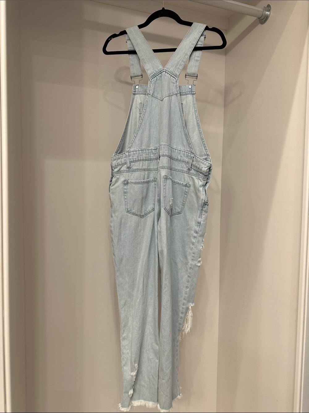 Pink Lily small Light Wash Distressed Denim Overalls.  Great condition. - Picture 2 of 4